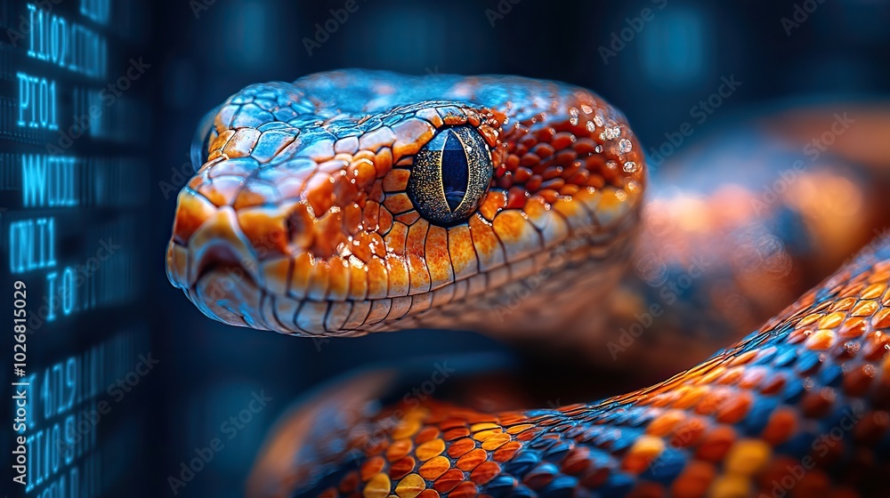 image contrasting python and javascript in software development featuring a snake and code elements image contrasting python and javascript in software development featuring a snake and code elements