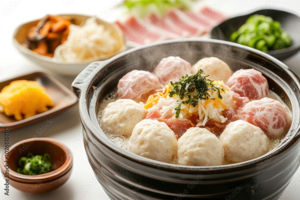 fresh shabu meal with pork bacon and cheese ball - generative ai fresh shabu meal with pork bacon and cheese ball - generative ai