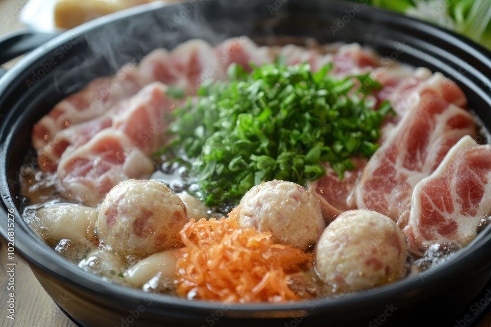 fresh shabu meal with pork bacon and cheese ball - generative ai fresh shabu meal with pork bacon and cheese ball - generative ai