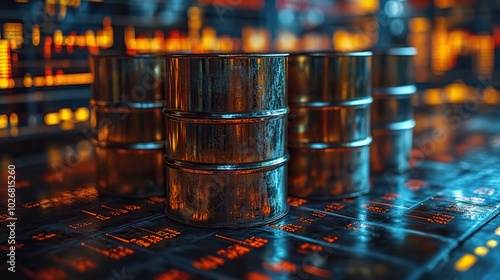 oil barrels and stock market graph representing oil futures trading concept