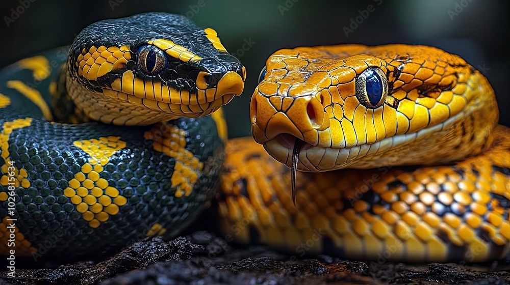 Fototapeta premium python vs javascript a visual comparison with a snake representing python and a js logo for javascript