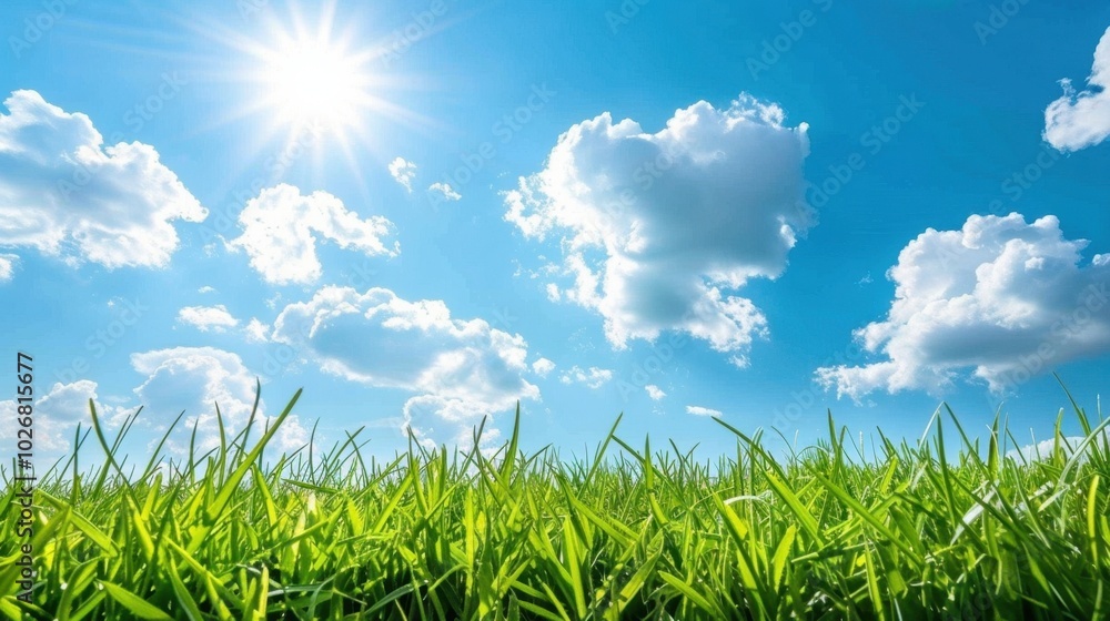 Bright Sunny Day Over Green Grass Landscape Bright Sunny Day Over Green Grass Landscape