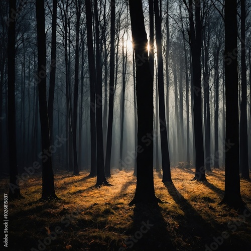 dark forest at night, scary woods