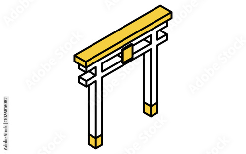 日本の神社の鳥居、アイソメトリックの線画アイコン