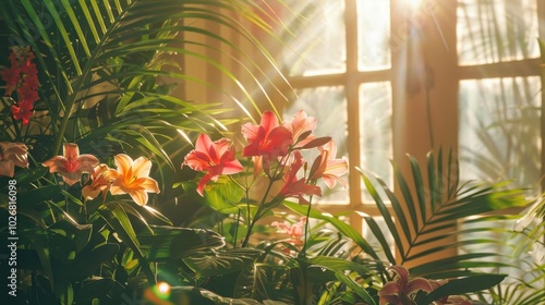 Soft Light Through Window with Colorful Flowers