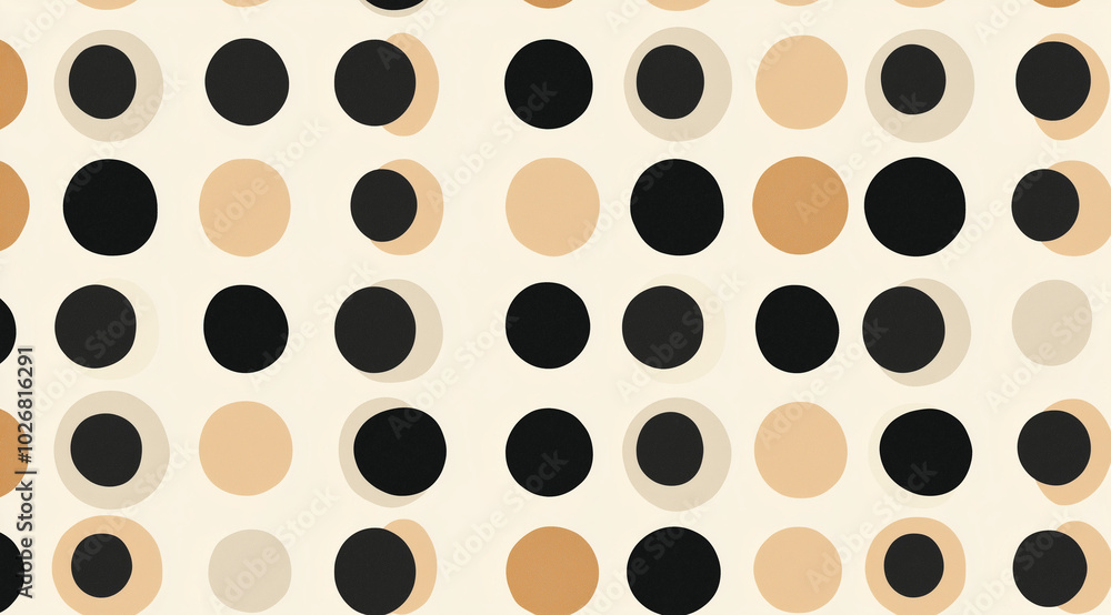 This design features a lively arrangement of circles in black, tan, and cream, creating an engaging visual pattern that adds warmth and style This design features a lively arrangement of circles in black, tan, and cream, creating an engaging visual pattern that adds warmth and style