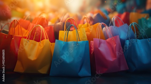 vibrant shopping concept with colorful shopping bags scattered in a visually appealing manner symbolizing successful shopping spree or a festive sale event the excitement and joy of retail therapy
