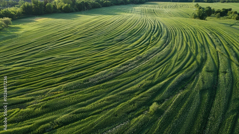 Fototapeta premium Aerial View of Green Crop Fields in Summer
