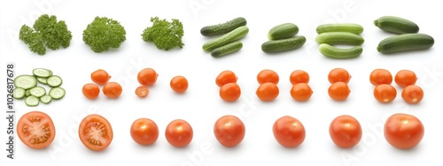 Wallpaper Mural Vegetable assortment: A collection of vegetables isolated on a white background, displaying a variety of fresh produce with different shapes and colors, arranged for a clean and simple visual effect. Torontodigital.ca