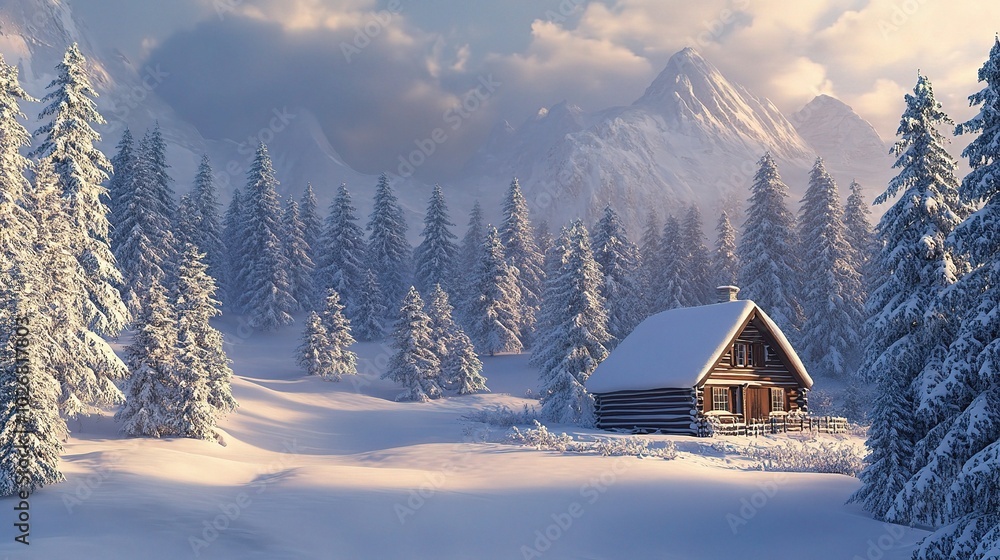 Cozy Cabin in a Snowy Winter Landscape Cozy Cabin in a Snowy Winter Landscape