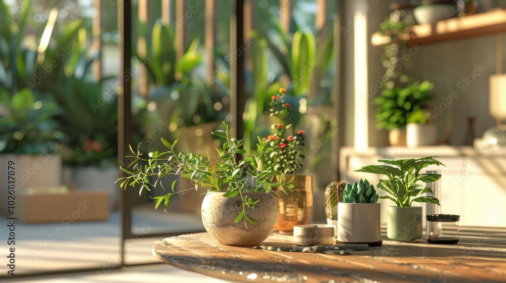Bright Indoor Garden with Succulents and Green Plants Bright Indoor Garden with Succulents and Green Plants