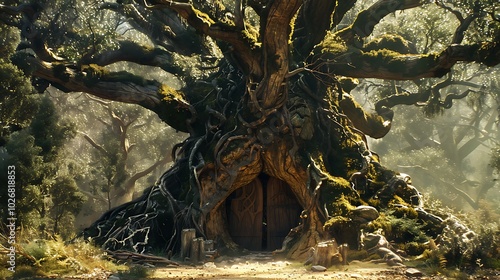 The entrance in the huge tree that represents the elven dwarfs enchanted dwelling photo