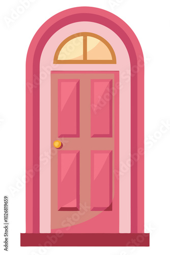 Pink color front door vector illustration isolated on a white background