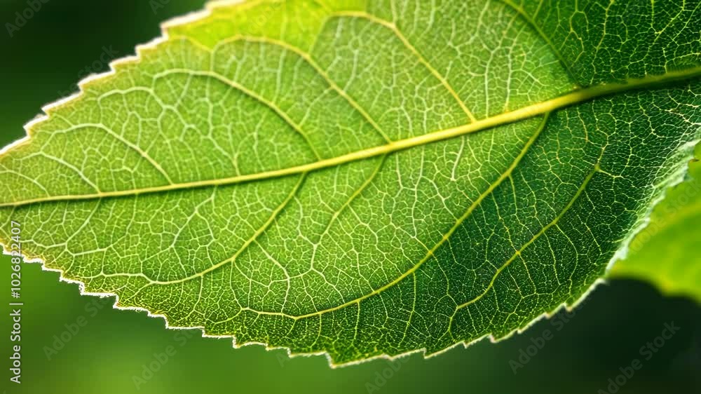Close-up of a green leaf with visible veins and a blurred green background. Close-up of a green leaf with visible veins and a blurred green background.