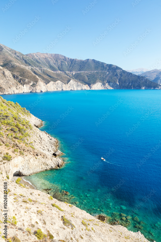 Rocky coastline and sea, Kefalonia island, Greece Rocky coastline and sea, Kefalonia island, Greece
