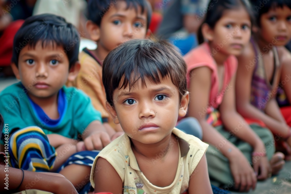 Unidentified Indian children sit on the street in Kolkata. Unidentified Indian children sit on the street in Kolkata.