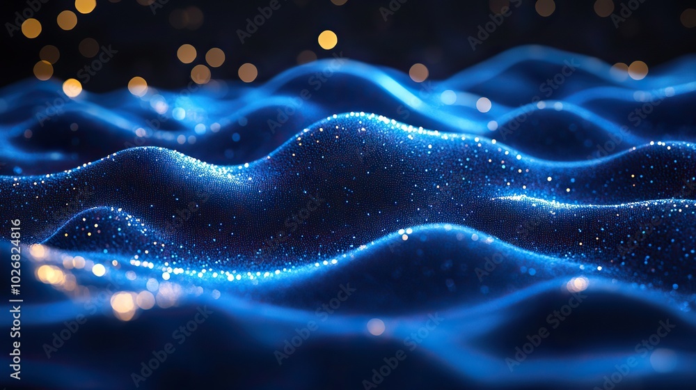 A blue wave light gradient texture background abstractly portrays technology and big data, rendered in 3D. A blue wave light gradient texture background abstractly portrays technology and big data, rendered in 3D.