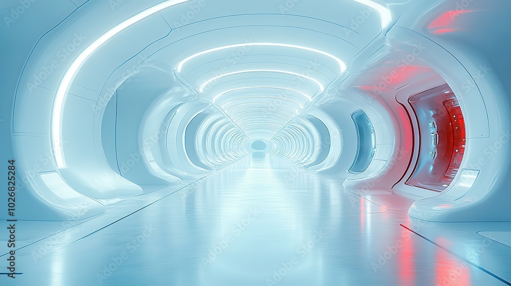A bright, futuristic corridor resembling a modern sci-fi setting. A bright, futuristic corridor resembling a modern sci-fi setting.