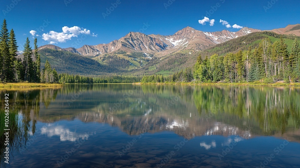 Serene Mountain Reflection in Tranquil Lake Landscape Serene Mountain Reflection in Tranquil Lake Landscape