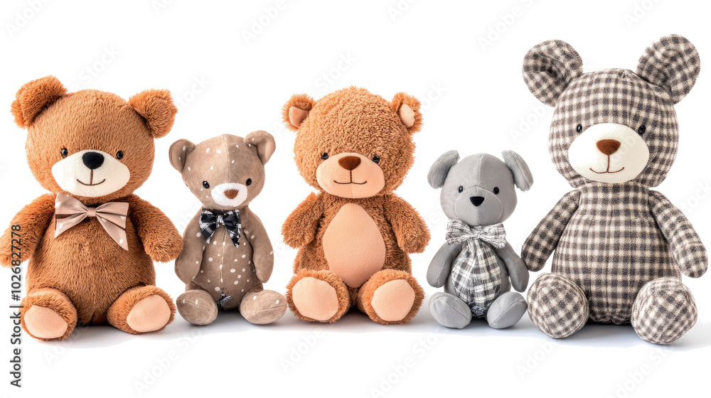 Five Cute Stuffed Animal Toys Arranged in a Cozy Setting Generative AI