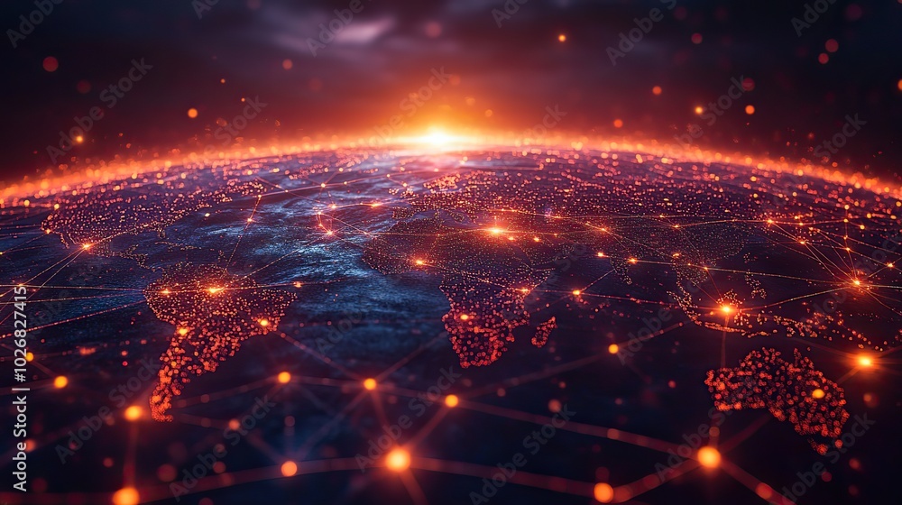 Fototapeta premium A concept of global network connections, focusing on communication technology and data exchanges worldwide.
