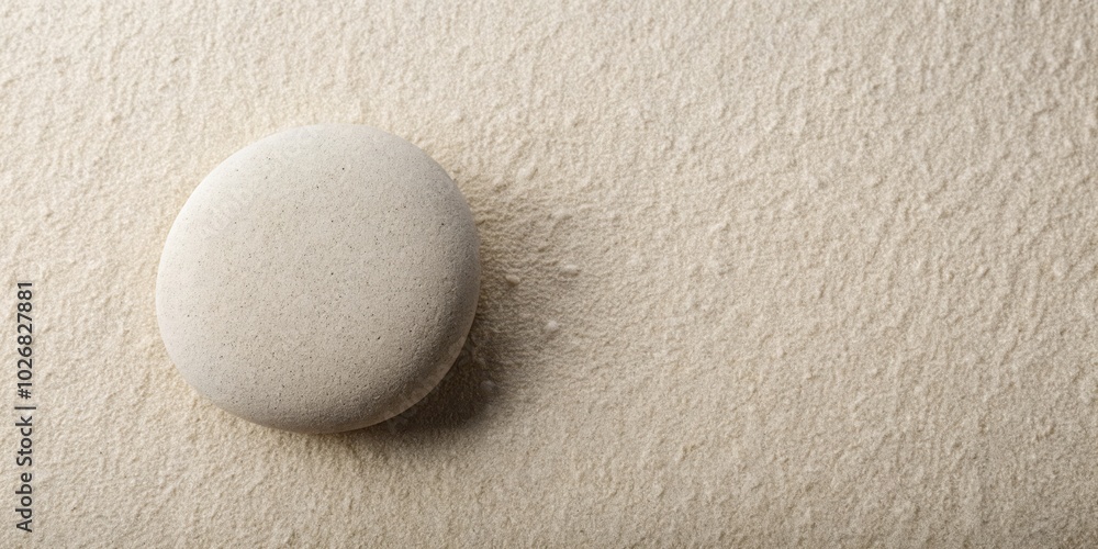 A smooth, gray stone rests atop a bed of fine, white sand. The contrast between the textures creates a calming and minimalist aesthetic. A smooth, gray stone rests atop a bed of fine, white sand. The contrast between the textures creates a calming and minimalist aesthetic.