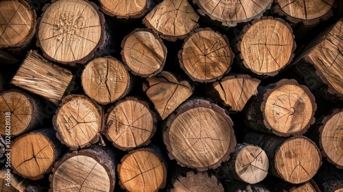 Close-up View of Stacked Logs Showing Natural Wood Grain Patterns