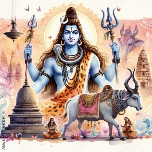 Watercolor Lord Mahadeva background image photo