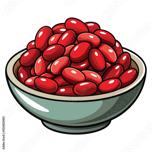 Red beans in dish vector illustration isolated on a white background