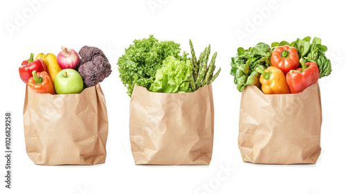 Fresh Groceries Packed in Paper Bags Ready for Shopping Generative AI