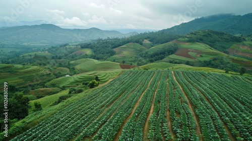 Aerial view of a picturesque coffee shop located in the heart of expansive rice fields