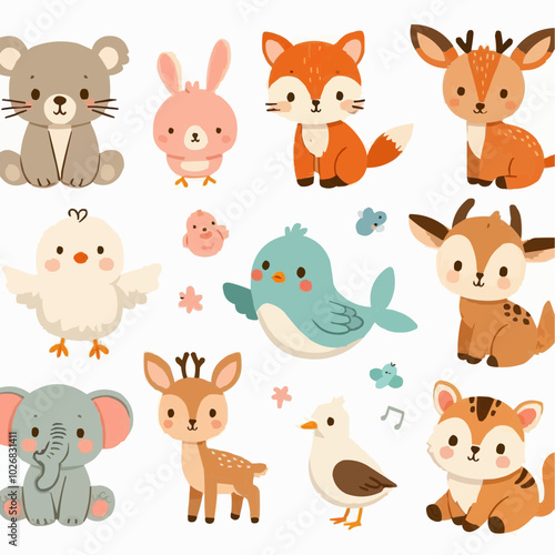 A playful set of animals frolic in a vibrant meadow