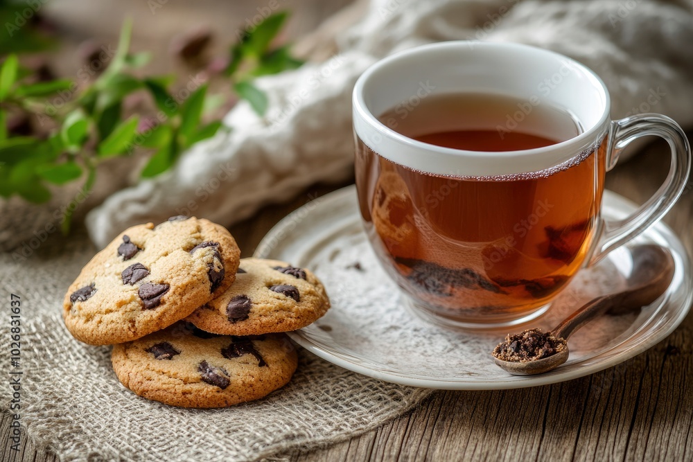 Tea and cookies background - generative ai Tea and cookies background - generative ai