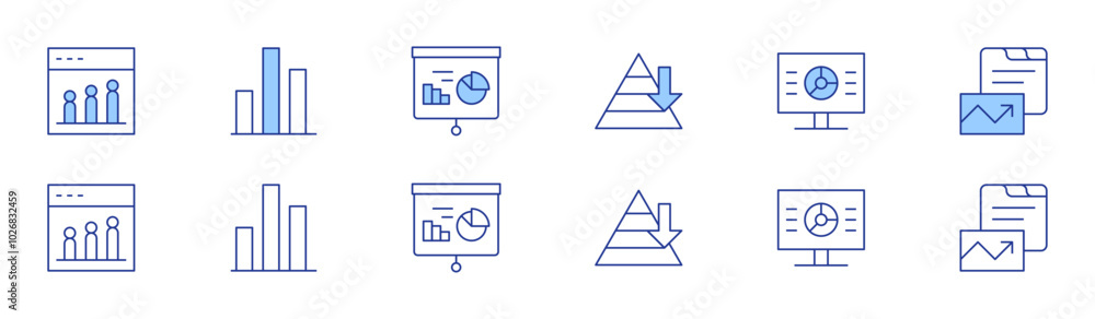 Statistics icon set in two styles, Duotone and Thin Line style. Editable stroke. maslow pyramid, analytics, bar chart, chart Statistics icon set in two styles, Duotone and Thin Line style. Editable stroke. maslow pyramid, analytics, bar chart, chart