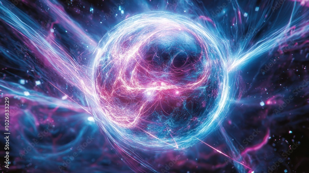 Obraz premium Futuristic representation of a quantum magnetic field,