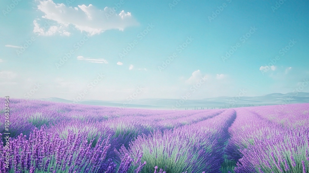Serene Lavender Field Under Blue Sky Serene Lavender Field Under Blue Sky