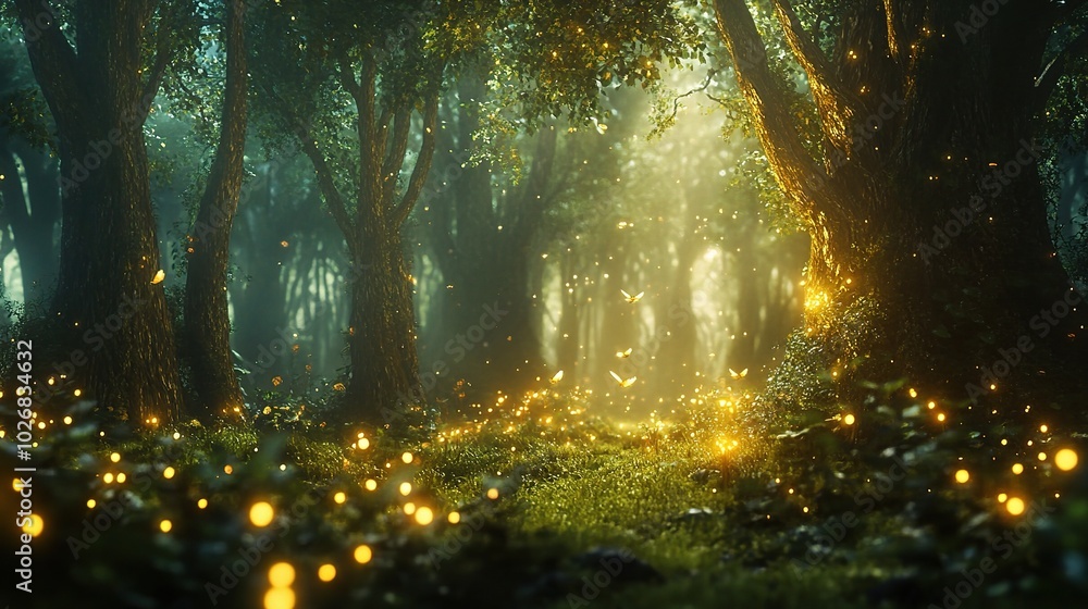 Enchanted Forest with Glowing Lights and Mystical Atmosphere Enchanted Forest with Glowing Lights and Mystical Atmosphere