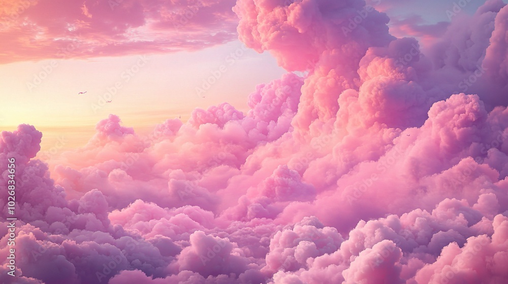 Dreamy Pink Clouds Above a Horizon at Sunset Dreamy Pink Clouds Above a Horizon at Sunset