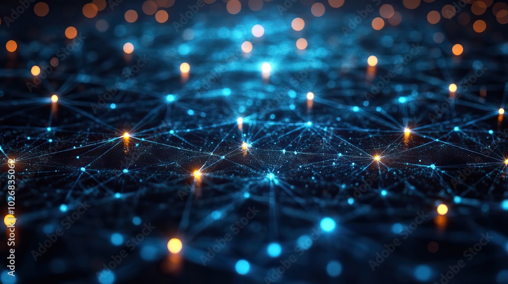 A futuristic connectivity concept with blue and green network lines forming a technical grid, representing a high-tech environment. A futuristic connectivity concept with blue and green network lines forming a technical grid, representing a high-tech environment.