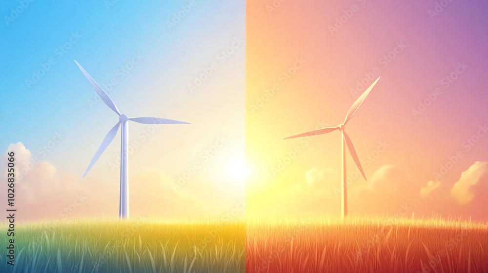 Fototapeta premium Wind turbines in morning and evening light