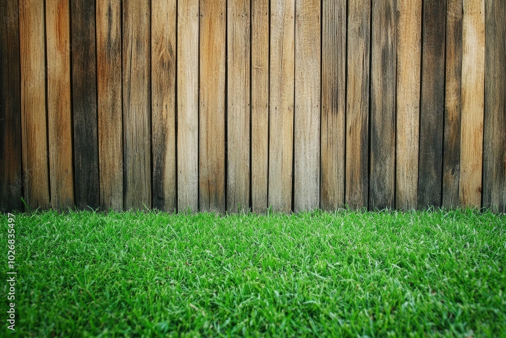 Wooden with a green grass backgrounds - generative ai Wooden with a green grass backgrounds - generative ai