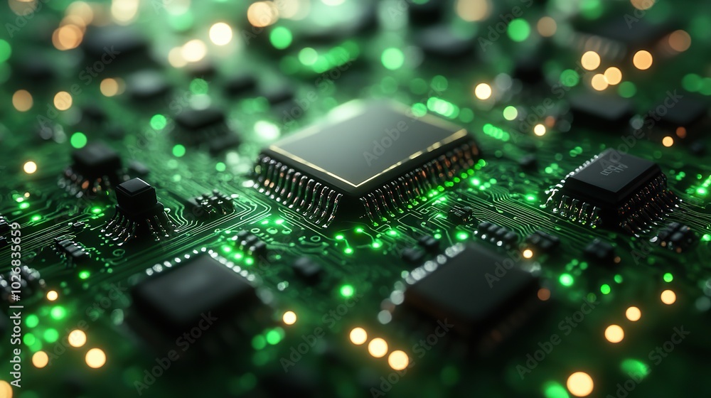 A futuristic green circuit board background, illustrating the potential of new technology systems. A futuristic green circuit board background, illustrating the potential of new technology systems.