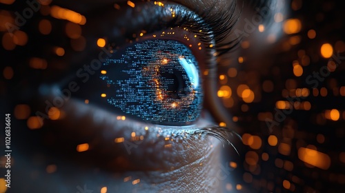 A futuristic technology interface showcasing retinal recognition, highlighting the integration of biometric advancements in digital security. photo