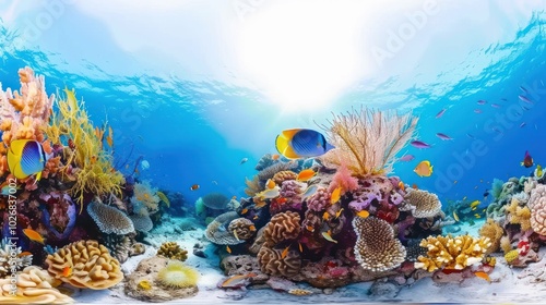 Wallpaper Mural Vibrant Coral Reef Ecosystem with Colorful Fish and Sunlit Surface Torontodigital.ca