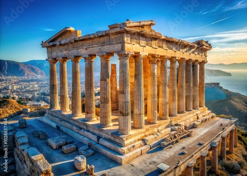 Majestic Roman Parthenon Ruins Against Clear Blue Sky Capturing Ancient Architectural Grandeur