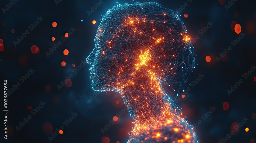 A geometric abstract design depicts a person with connected lines and nodes, visualizing big data, social networking, and digital communication technology. A geometric abstract design depicts a person with connected lines and nodes, visualizing big data, social networking, and digital communication technology.