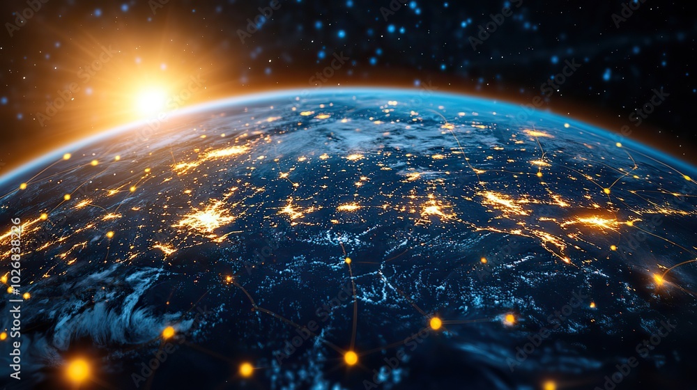 Obraz premium A globe illustrating global connectivity and high-speed data transfer in digital networks.
