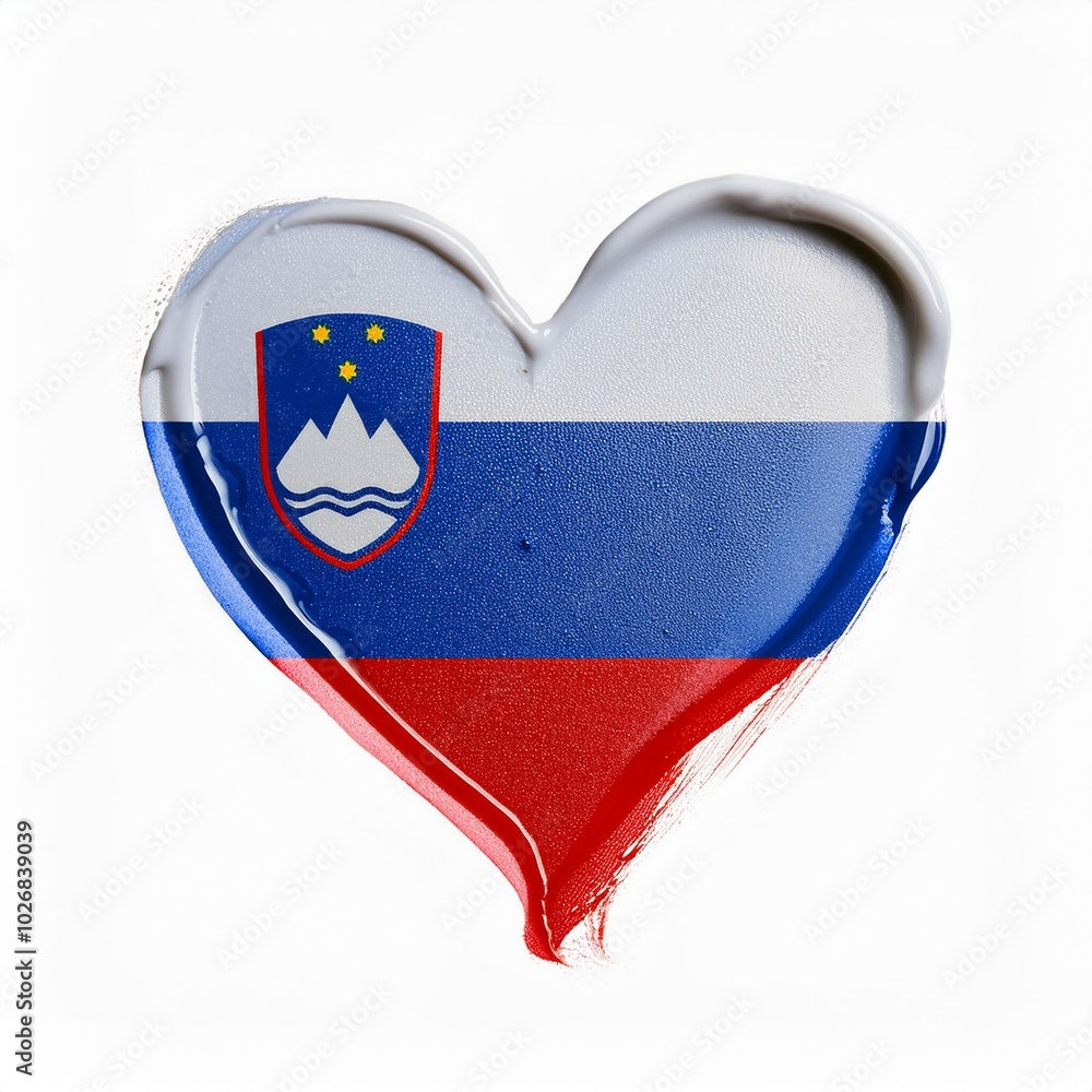 Obraz premium スロベニアの国旗のハート(Heart from liquid Slovenia flag on white.)