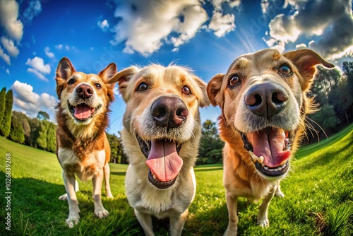 Playful and Adorable Derpy Dogs Making Funny Faces in a Joyful Outdoor Setting of Nature photo