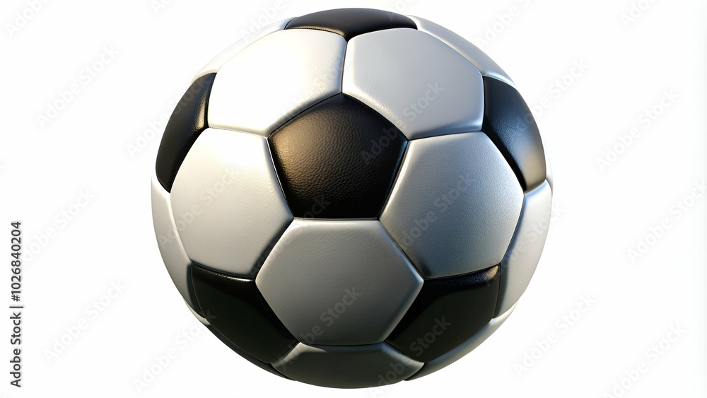 Naklejka premium A classic soccer ball with black and white panels, isolated on a white background